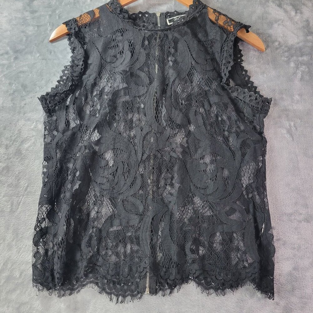 Vivid Womens Black Lace Sleeveless Top S Sheer Floral‎ Gothic Romantic Vintage